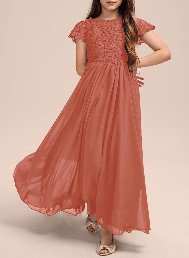 HOSIKA Girls Summer Short Sleeve Vintage Wedding Guest Princess Floor Length Dress Rust - Image 2